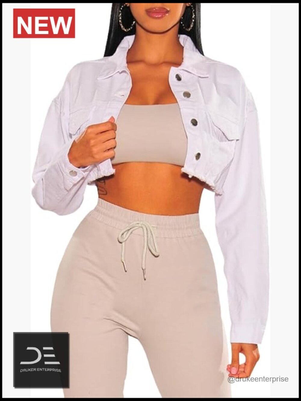 Cropped Denim Jacket Button Down Long Sleeve Coat Classic Fit